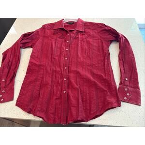 Ariat Women's Size L Red Embroidered Western Fitted Collared Shirt Pearl Snaps